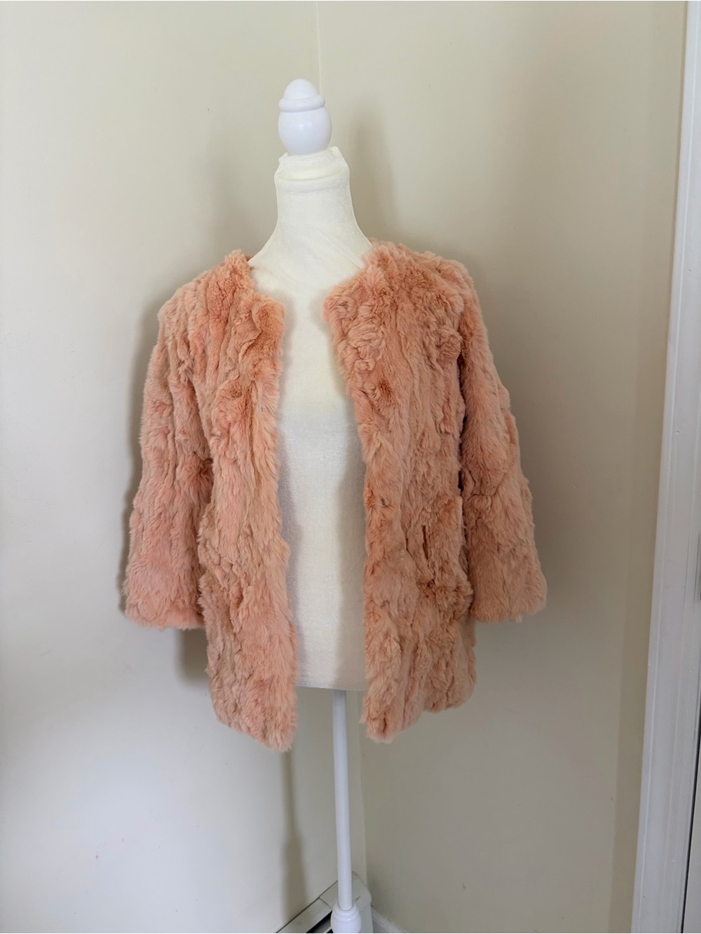 Vintage rabbit fur jacket in blush furry
